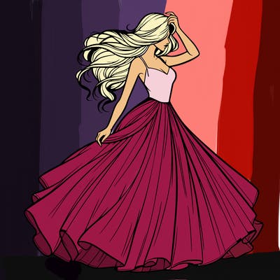 realistic woman with dress flowing in the wind