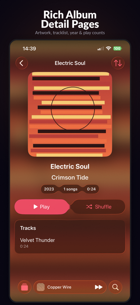 RetroMusic: MP3 & FLAC Player - RetroMusic app interface showing a rich album detail page with artwork and track list