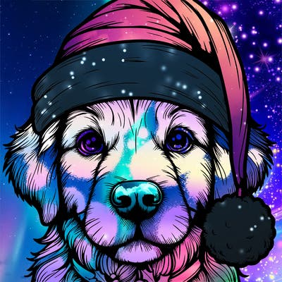 realistic dog with a christmas hat