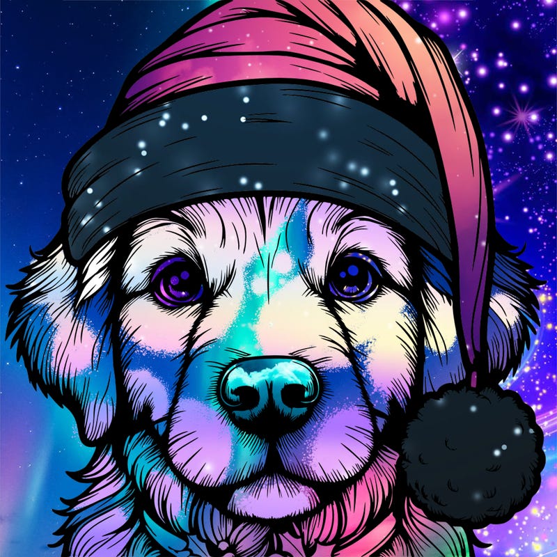 realistic dog with a christmas hat