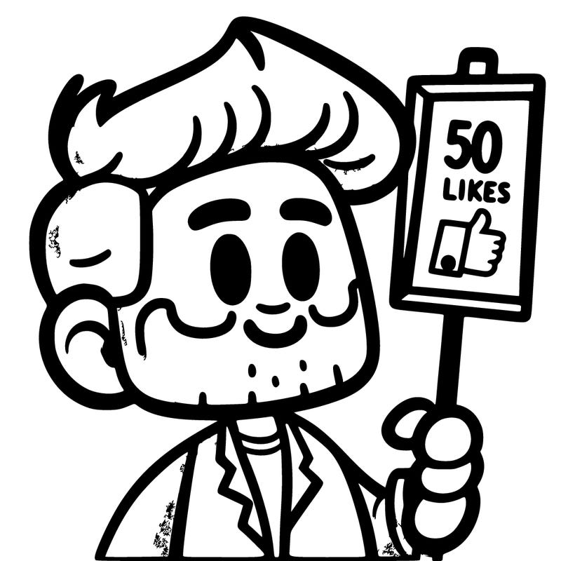 man holding a sign that says 50 likes