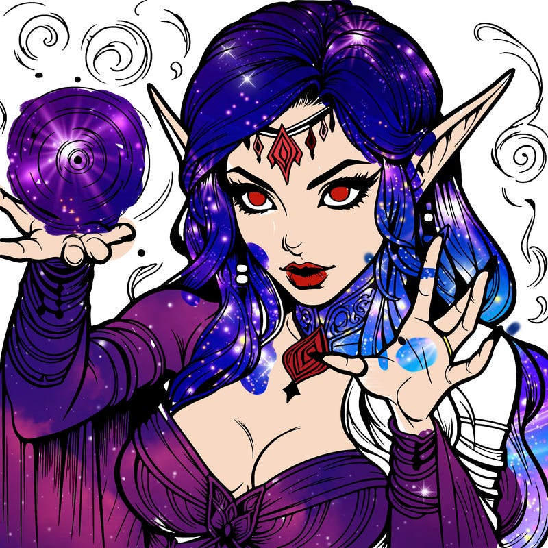 realistic scary beautiful elf sorceress casting spell