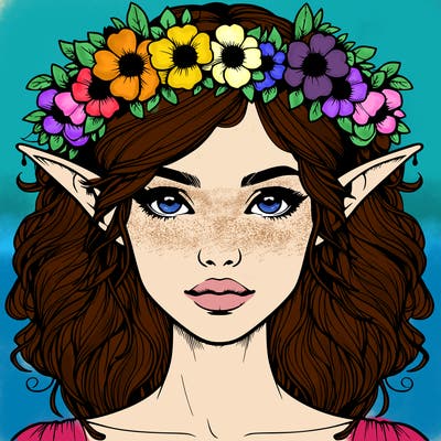realistic female elf with flower crown