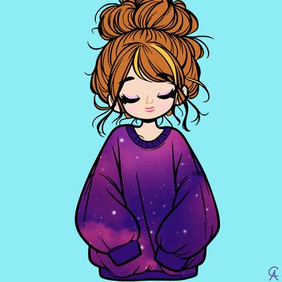 girl with baggy sweatshirt and messy bun