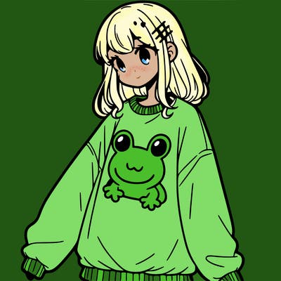 girl wearing frogging sweatshirt