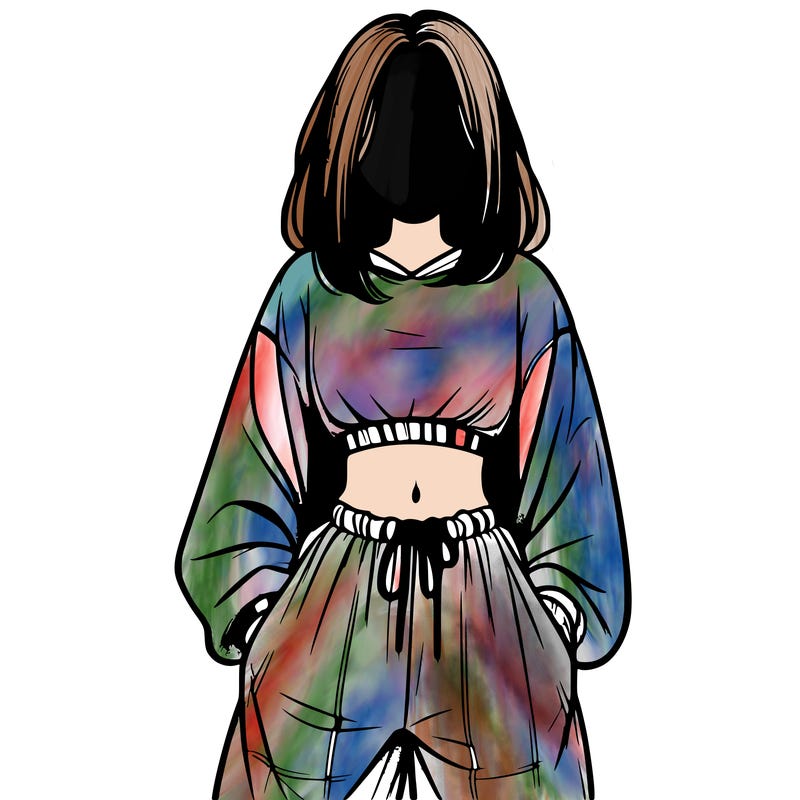 realistic girl faceless with baggy pants and a crop top