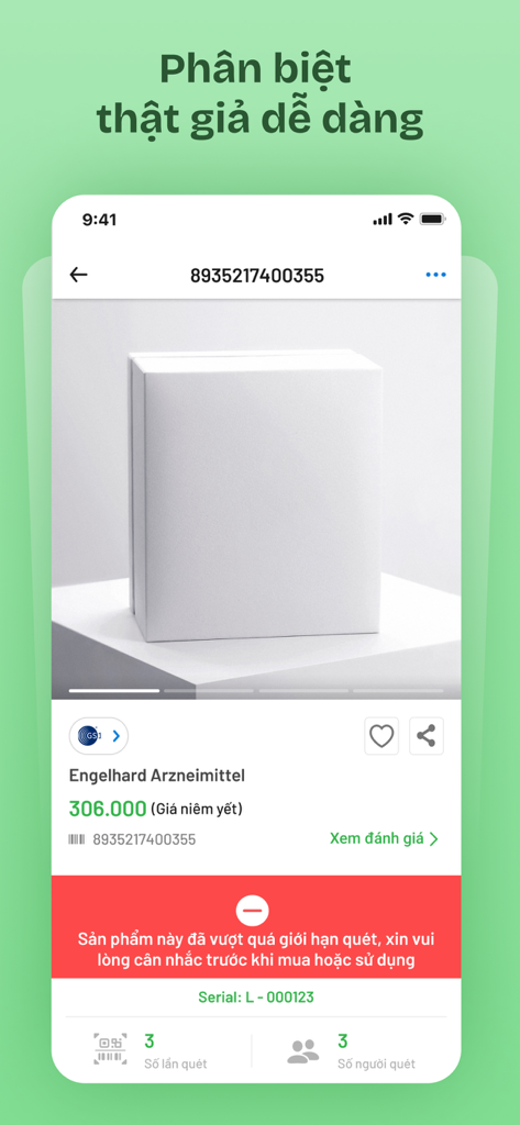 A screenshot of the iCheck Scan app showing a product authentication warning message