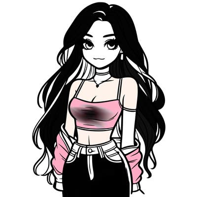 long haired girl with crop top and jeans