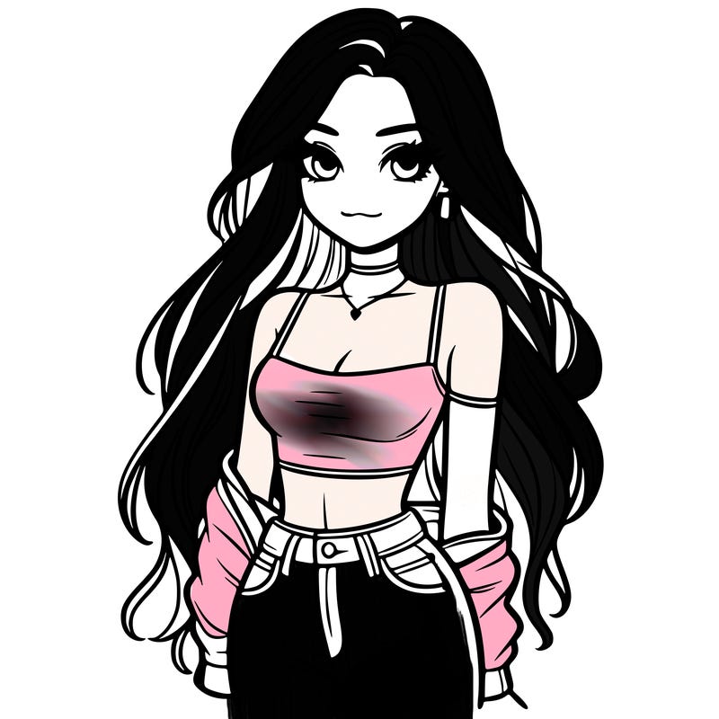 long haired girl with crop top and jeans