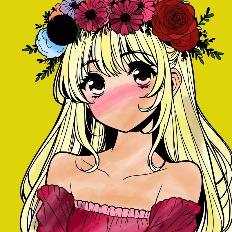 manga girl with flowers crown