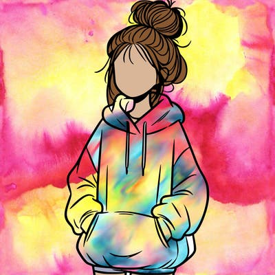 girl with baggy sweatshirt and messy bun
