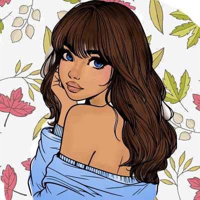 realistic girl with bangs looking over her shoulder