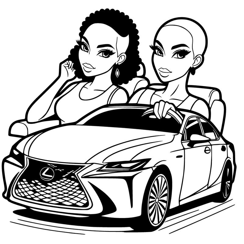 2 african american ridining in a lexus one of the girls us bald
