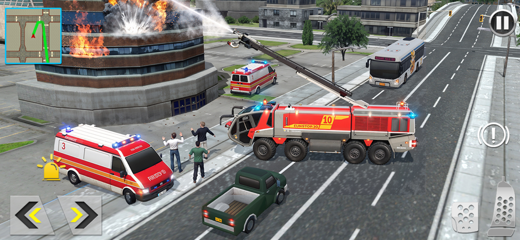 Firefighter Vehicles Rescue 3D - 3D fire truck spraying water to extinguish a building fire in a city rescue simulation