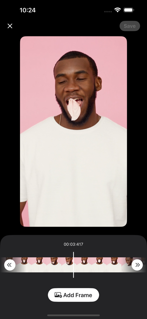 Interfaz de selección de fotogramas de precisión en la aplicación Video to Photo