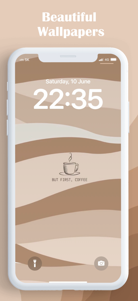 Preppy Wallpapers 4K - Fondo de pantalla minimalista de bloqueo estético ondulado marrón con una taza de café y el texto pero first coffee