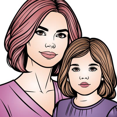 realistic mum and daughter drawing