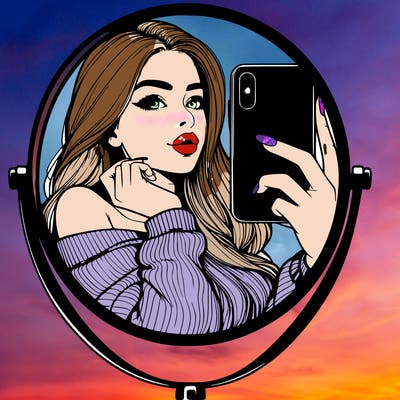 realistic girl taking mirror selfie beautiful