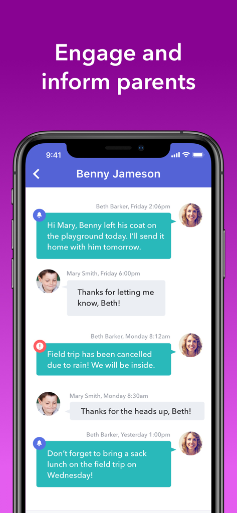Real-time messaging interface between teachers and parents on the brightwheel childcare app