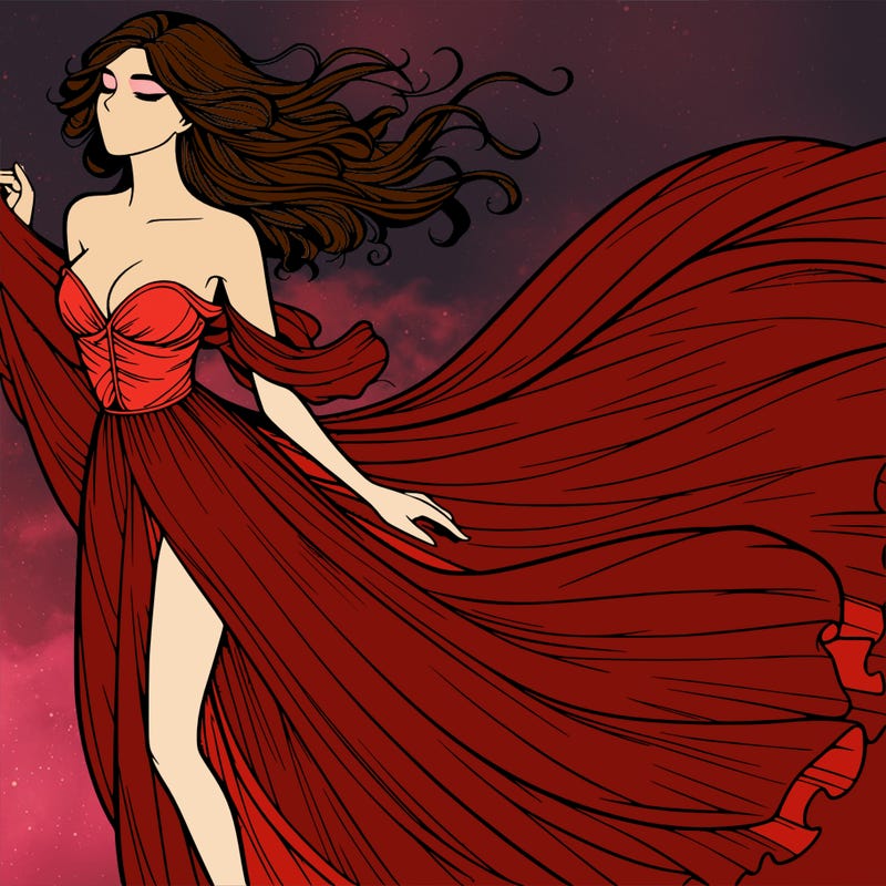 realistic woman in dress flowing the the wind
