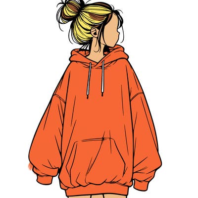 realistic girl with a oversized sweatshirt on and a bun