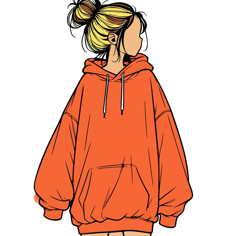 realistic girl with a oversized sweatshirt on and a bun