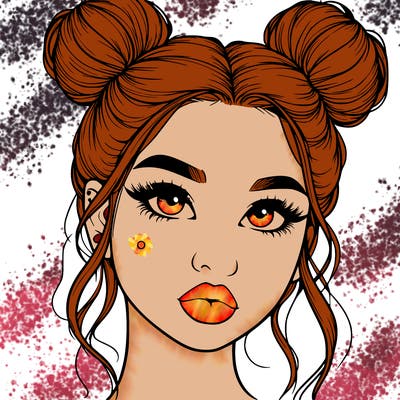 realistic girl with two buns on her hair and lips
