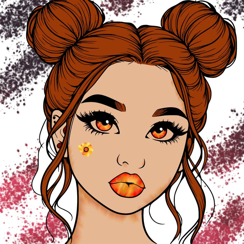 realistic girl with two buns on her hair and lips