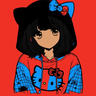 a girl wearing a hello kitty sweater with hood also realistic