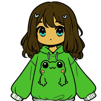 girl wearing frogging sweatshirt
