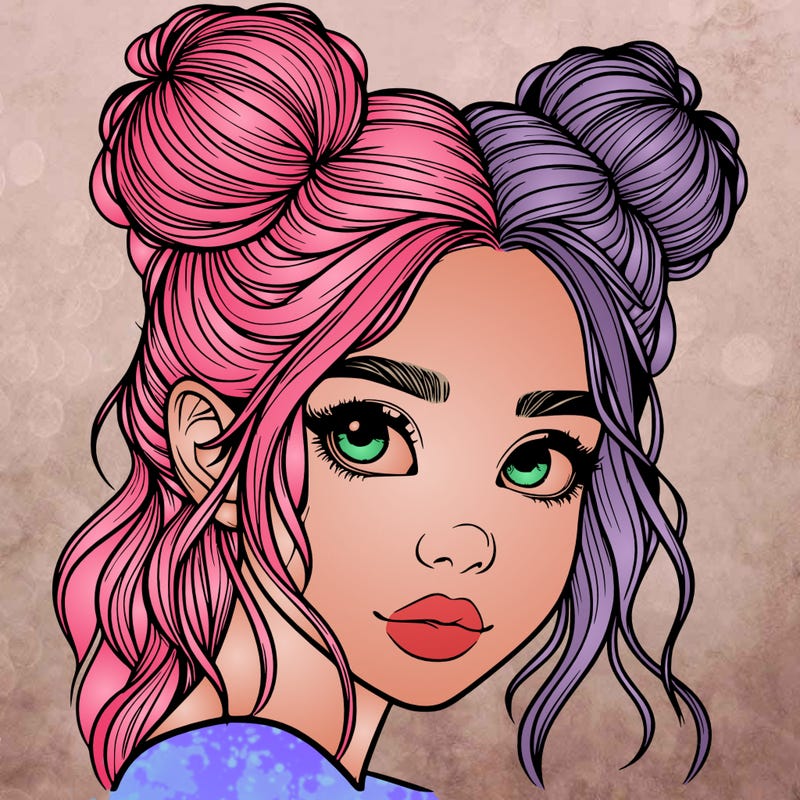 realistic girl with hair buns on her head