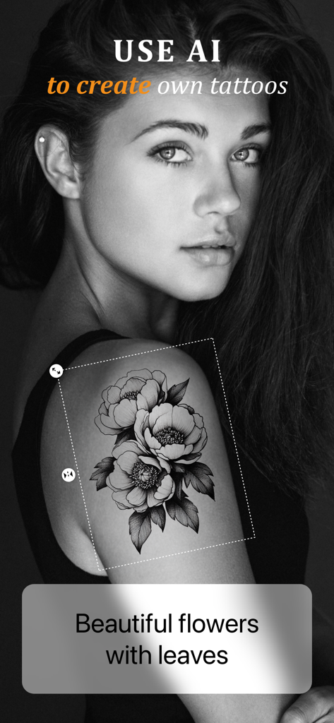 Tattoo AI・Ink Design Generator - Una mujer previsualiza un tatuaje de flor personalizado generado por IA en su hombro usando la aplicación Tattoo AI