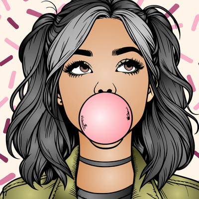 realististic girl blowing bubble -gum