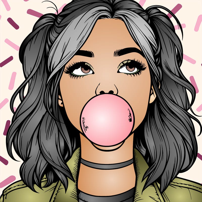 realististic girl blowing bubble -gum