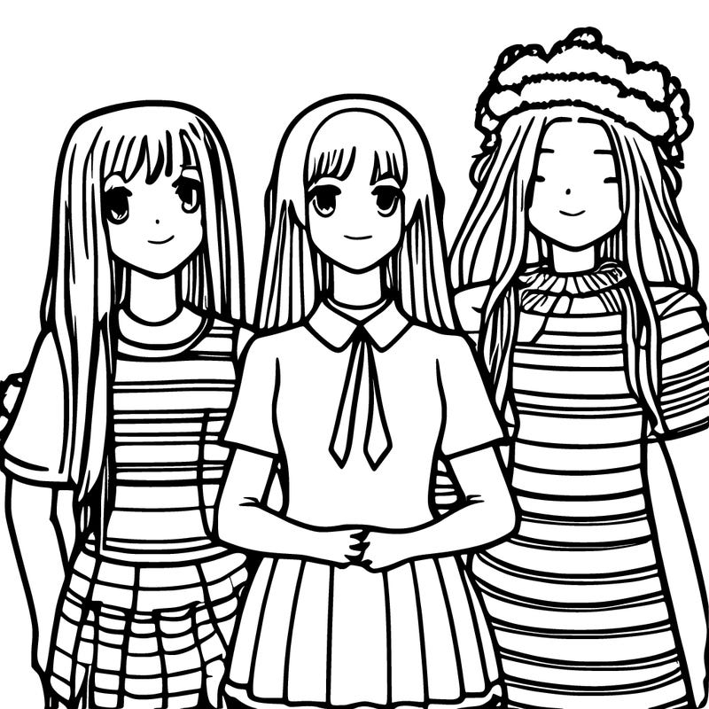 girl wearing dress with friends manga charector
