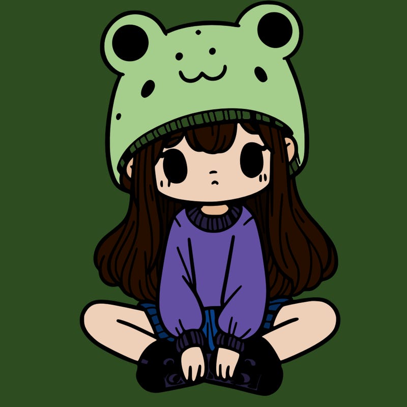 a girl wearing a frog hat and some frog socks