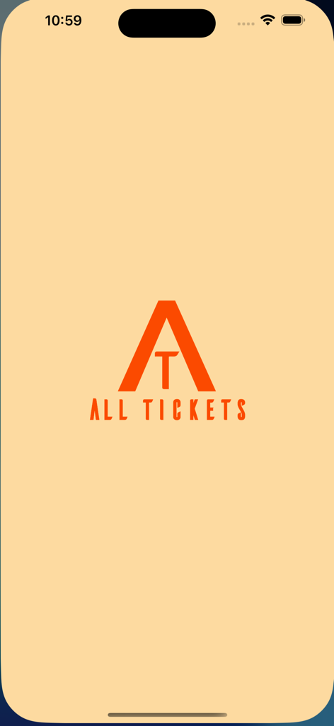 All Tickets App - Splash screen of the All Tickets app with orange logo and brand name on a cream background