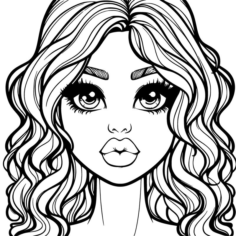 realistic girl with big lips and wavy curly hair