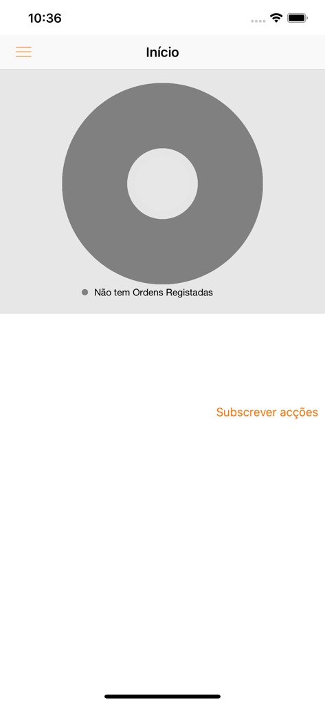 BCI Trading - BCI Trading app home screen with a placeholder for investment charts and a link to subscribe to shares.