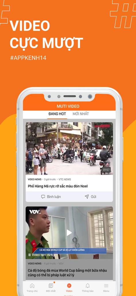 Kenh14.vn: Tin tức giới trẻ - Die Kenh14-Mobile-App zeigt ihren Video-Nachrichtenbereich mit angesagten vietnamesischen Unterhaltungs- und Lifestyle-Inhalten.