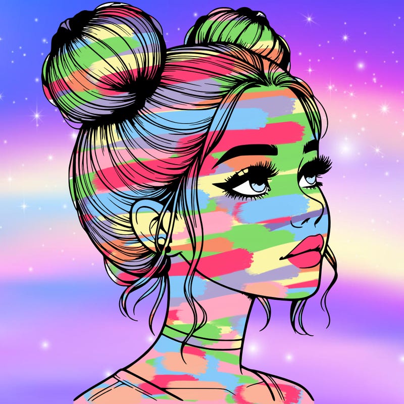 realistic girl with buns on the top of her head