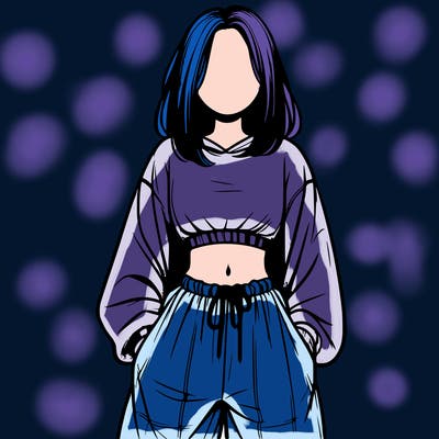 realistic girl faceless with baggy pants and a crop top