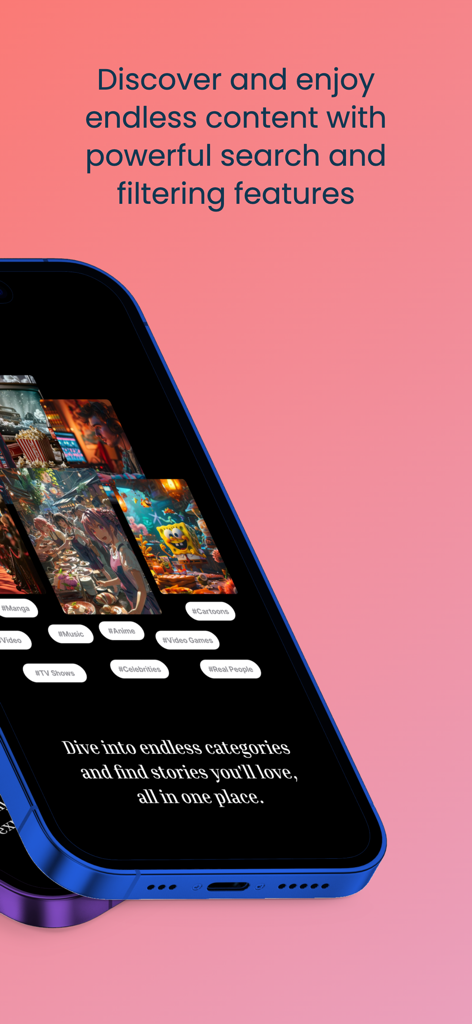 Fanfict Reader AO3 unofficial - A screenshot of the Fanfict Reader AO3 app showing various story categories and search features on a mobile device.
