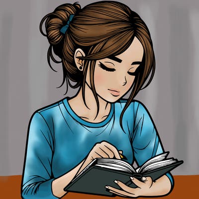 realistic girl reading by herself