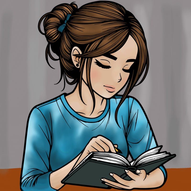 realistic girl reading by herself