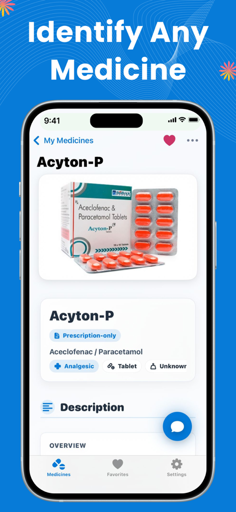 Pill Identifier: Drug Med ID - A mobile screen showing drug identification details for Acyton-P with image and clinical information