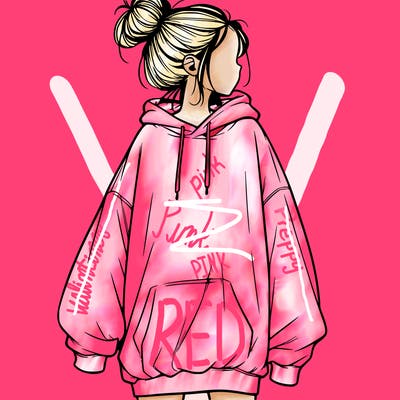 realistic girl with a oversized sweatshirt on and a bun