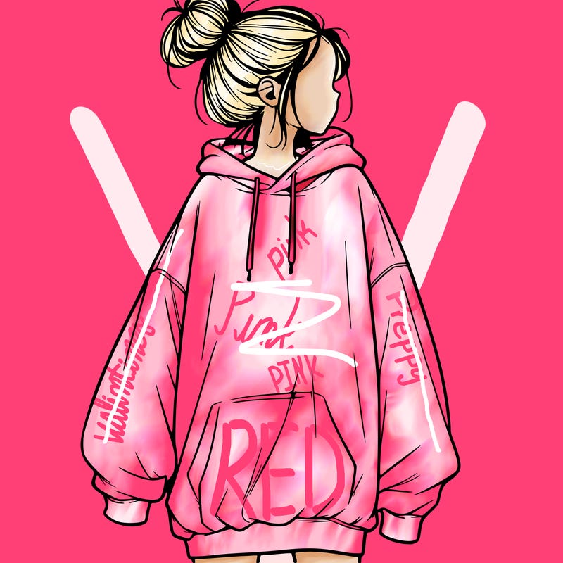 realistic girl with a oversized sweatshirt on and a bun