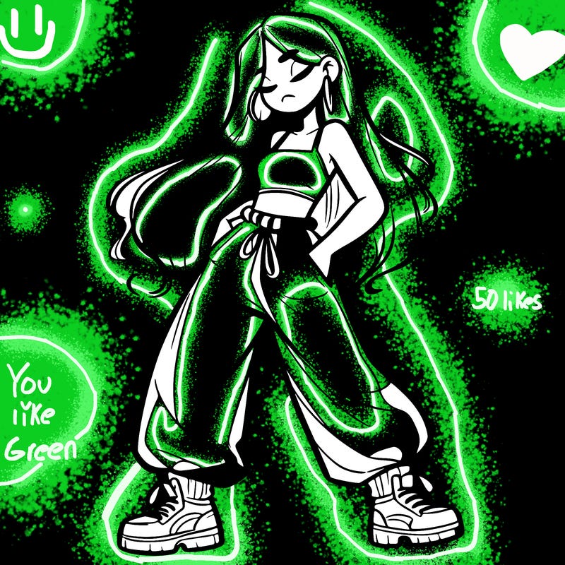 girl in baggy pants crop top and long hair