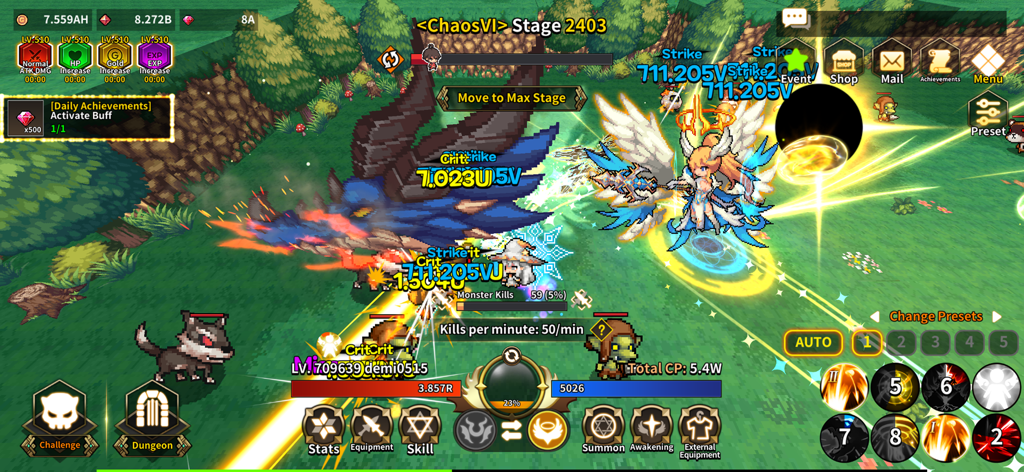 Demigod Idle: Rise of a legend - In-game action battle in Demigod Idle Rise of a Legend with a winged hero and flashy effects